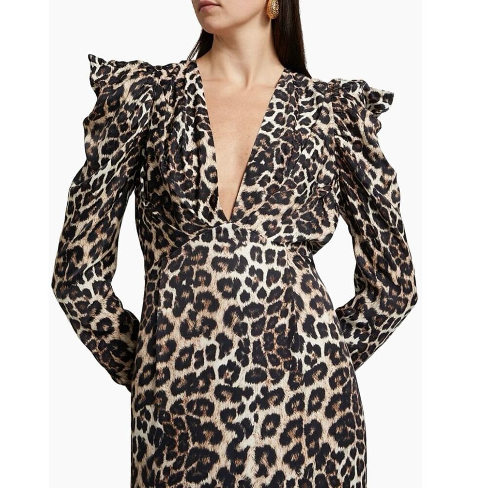 NEW Farm Rio Leopard Print V-Neck Midi Dress Long Sleeve Empire Waist Size Large - Picture 10 of 12